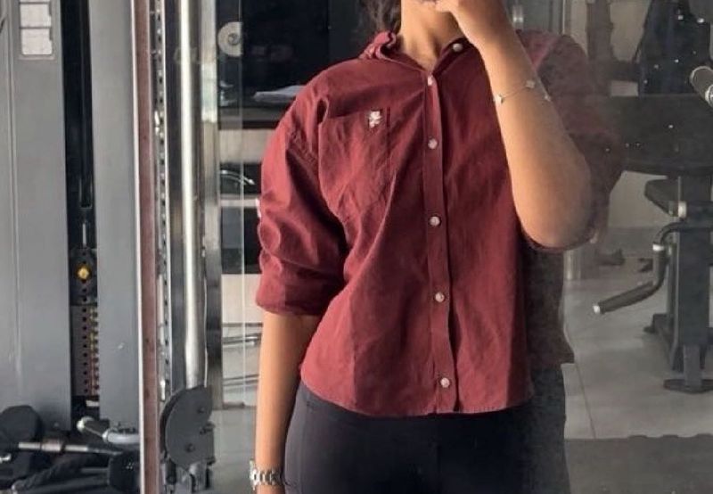 Maroon Collared Button-Up Shirt