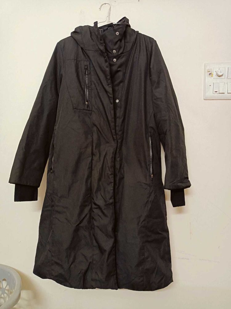 Long Black Hooded Winter Coat