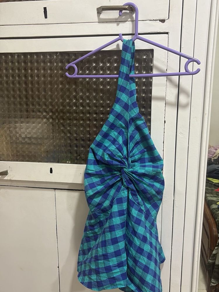 Chic Blue &amp; Green Plaid Halter Top
