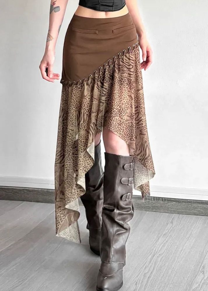 Boho Animal Print Asymmetrical Skirt