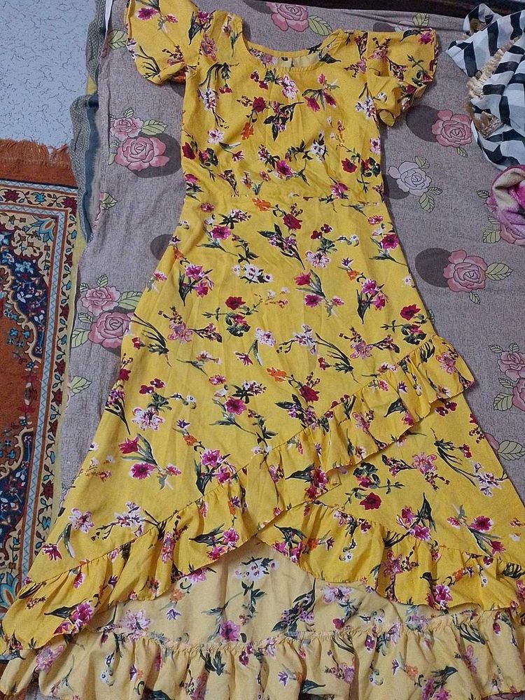 Yellow Floral Ruffle Dress