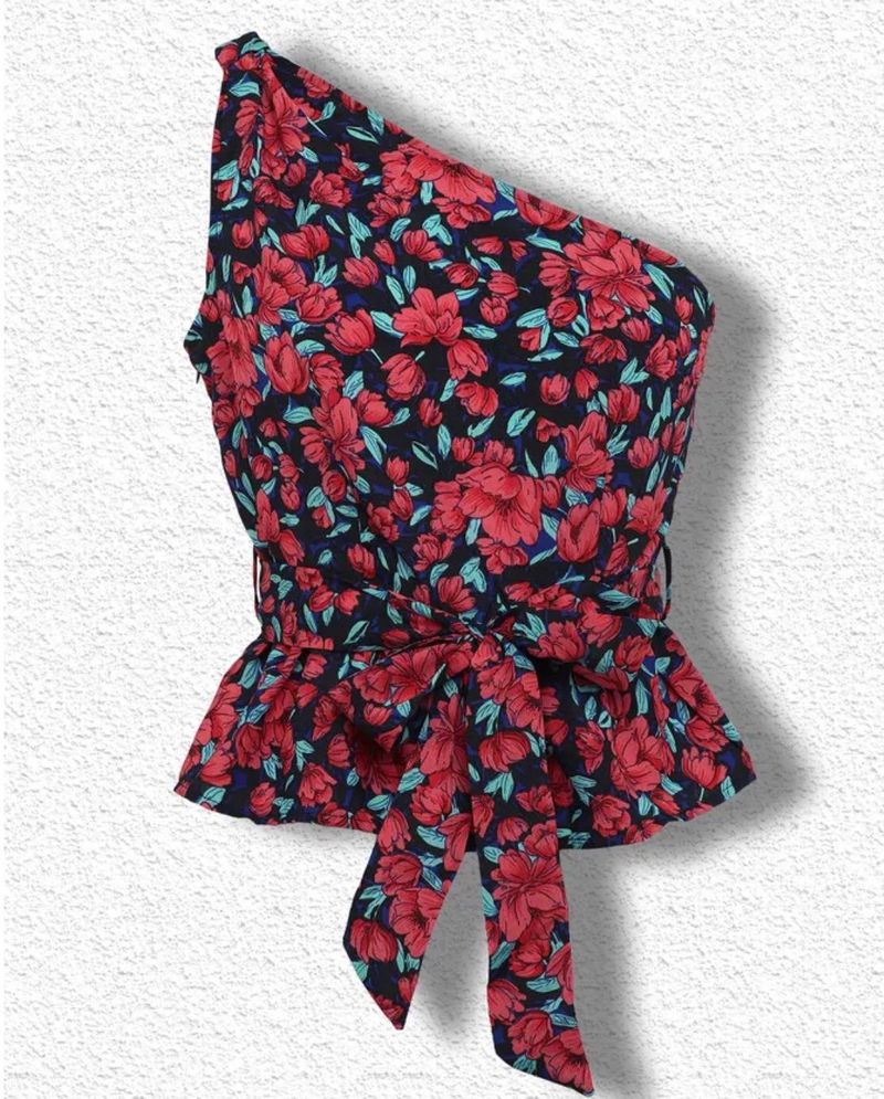 Lulu &amp; Sky - One-Shoulder Floral Peplum Top