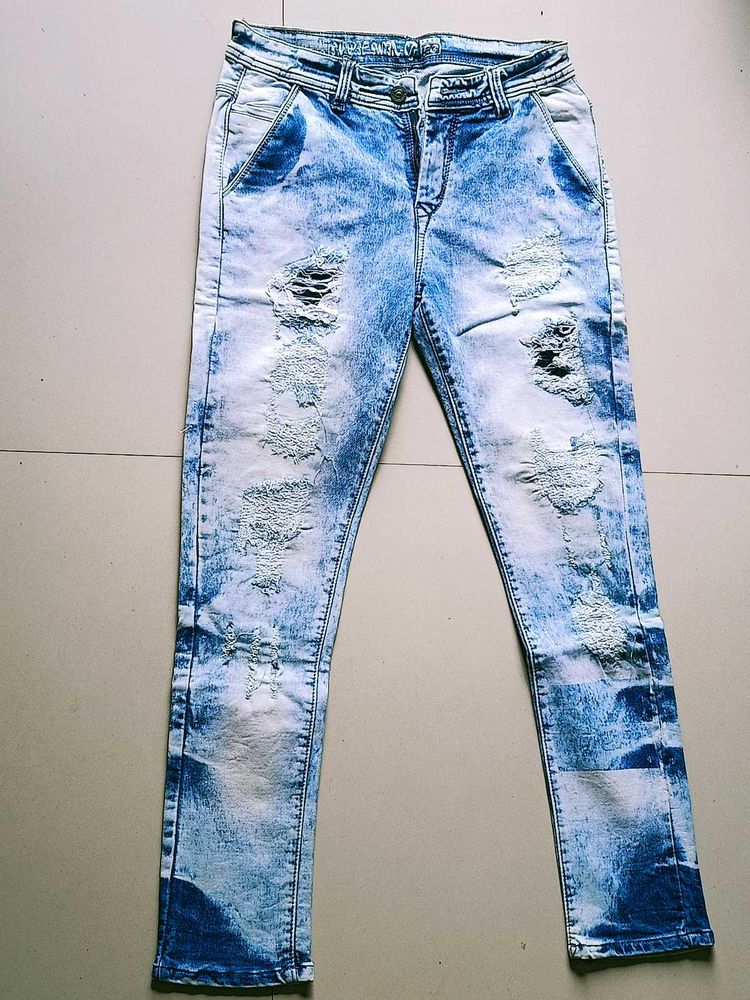 Stylish Ripped Acid Wash Jeans