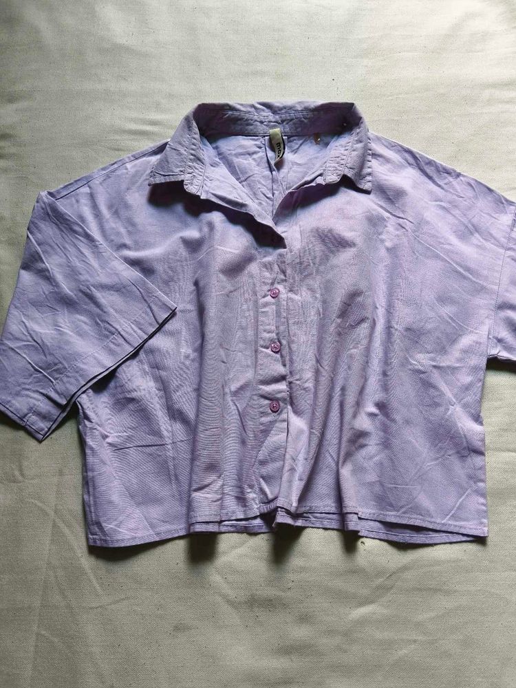 Lavender Cropped Button-Up Shirt
