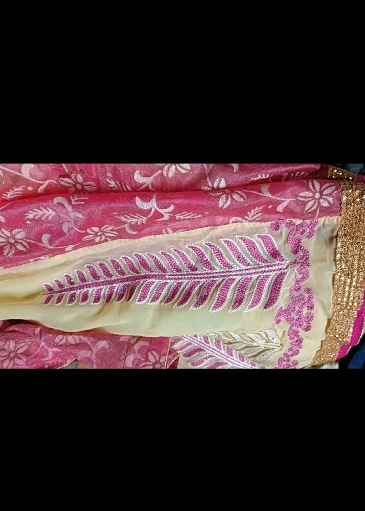Pink &amp; Gold Embroidered Fabric