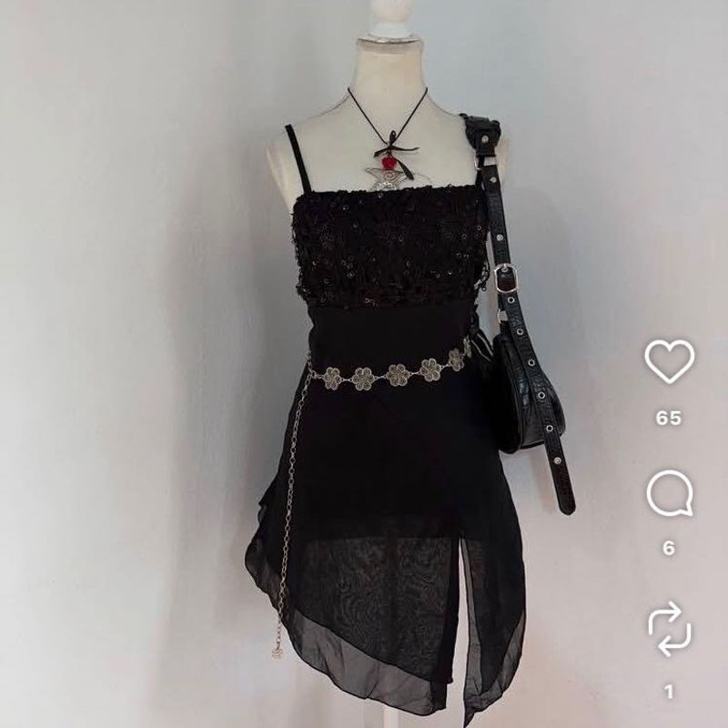Gothic Black Dress with Sequins