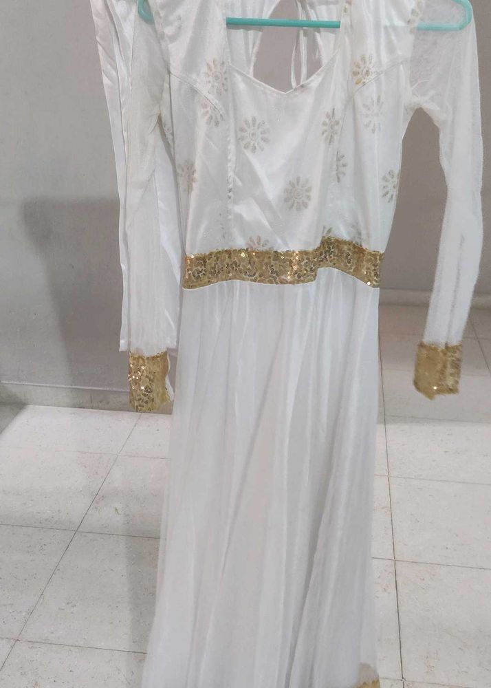 White and Golden sequince anarkali dress