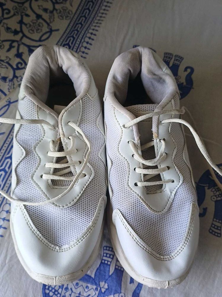 White Lace-Up Sneakers