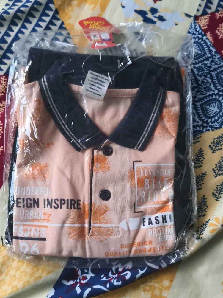 Cute Peach &amp; Navy Polo Shirt
