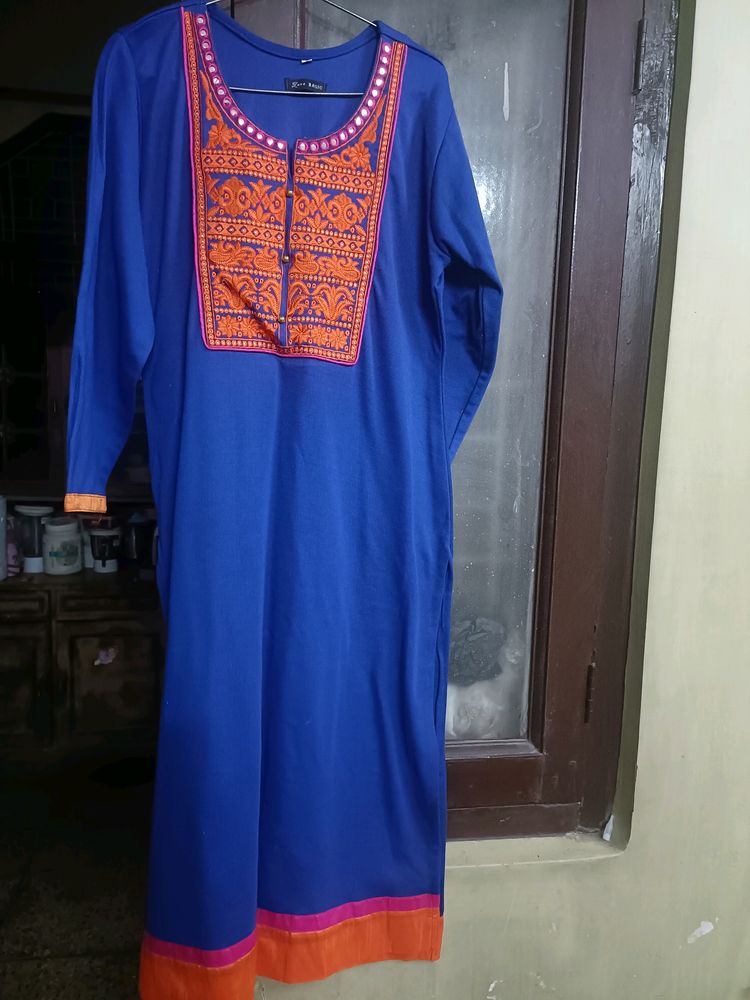 Smart Patch Work Woolen Kurti For Women In L Size