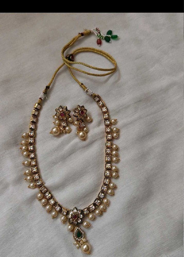 Elegant Pearl &amp; Stone Necklace Set