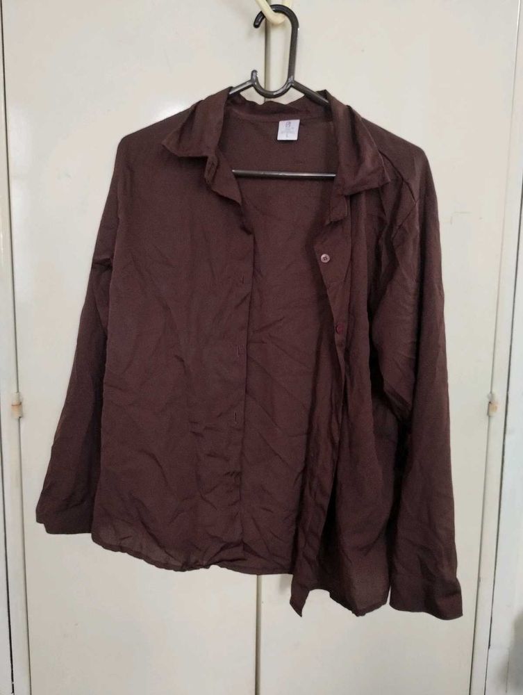 Brown Long Sleeve Button-Up Shirt