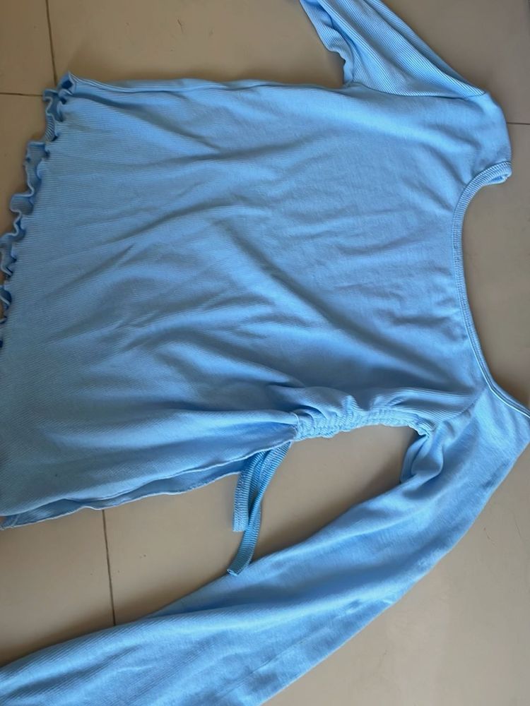 Cute Light Blue Long Sleeve Top