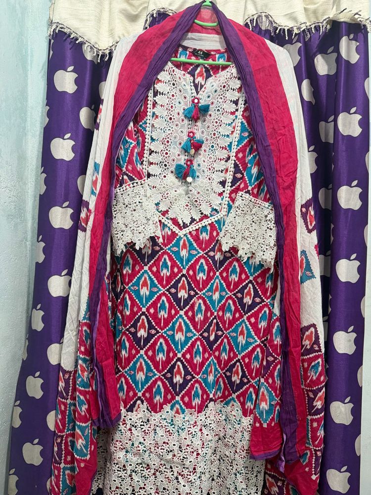 Vibrant Cotton Kurta Set with Dupatta