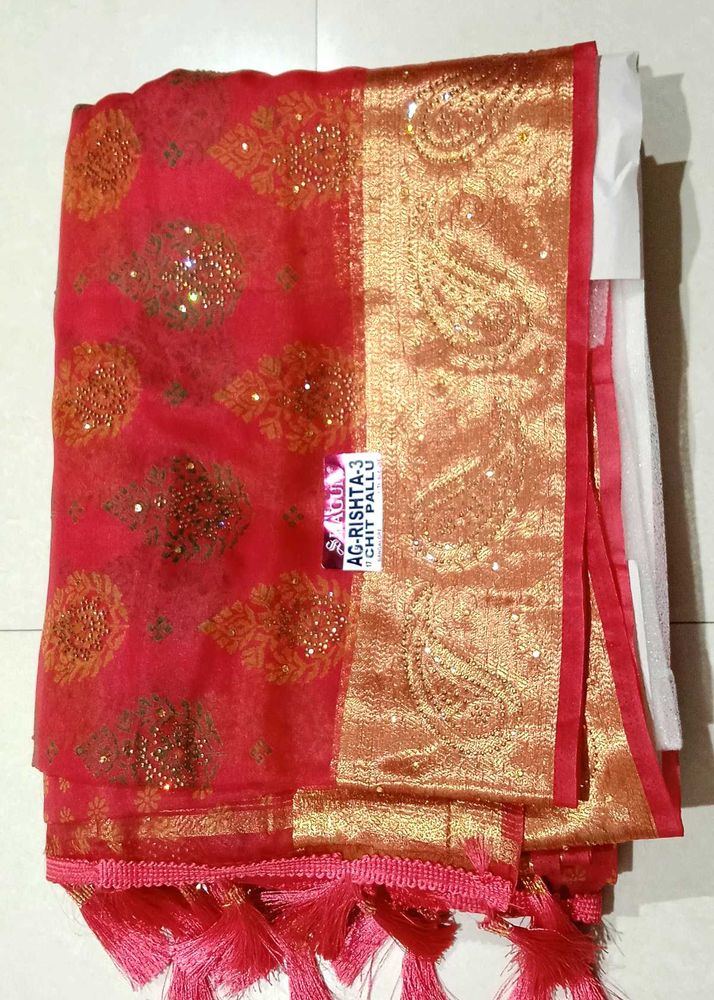 Elegant Red &amp; Gold Saree
