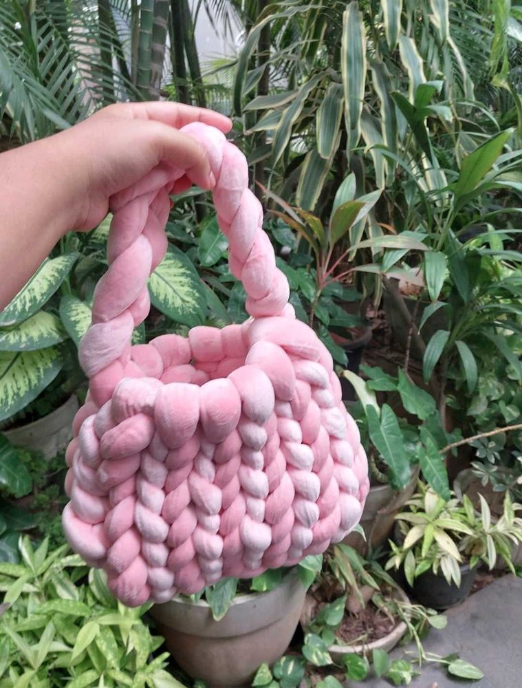 Pink Knitted Handmade Handbag