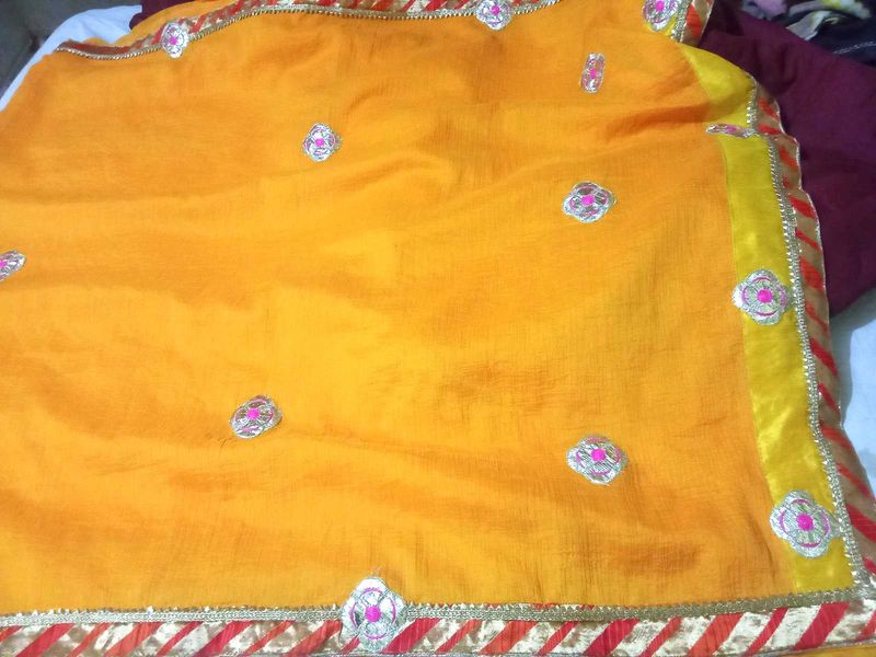 Embroidered Yellow Saree with blouse