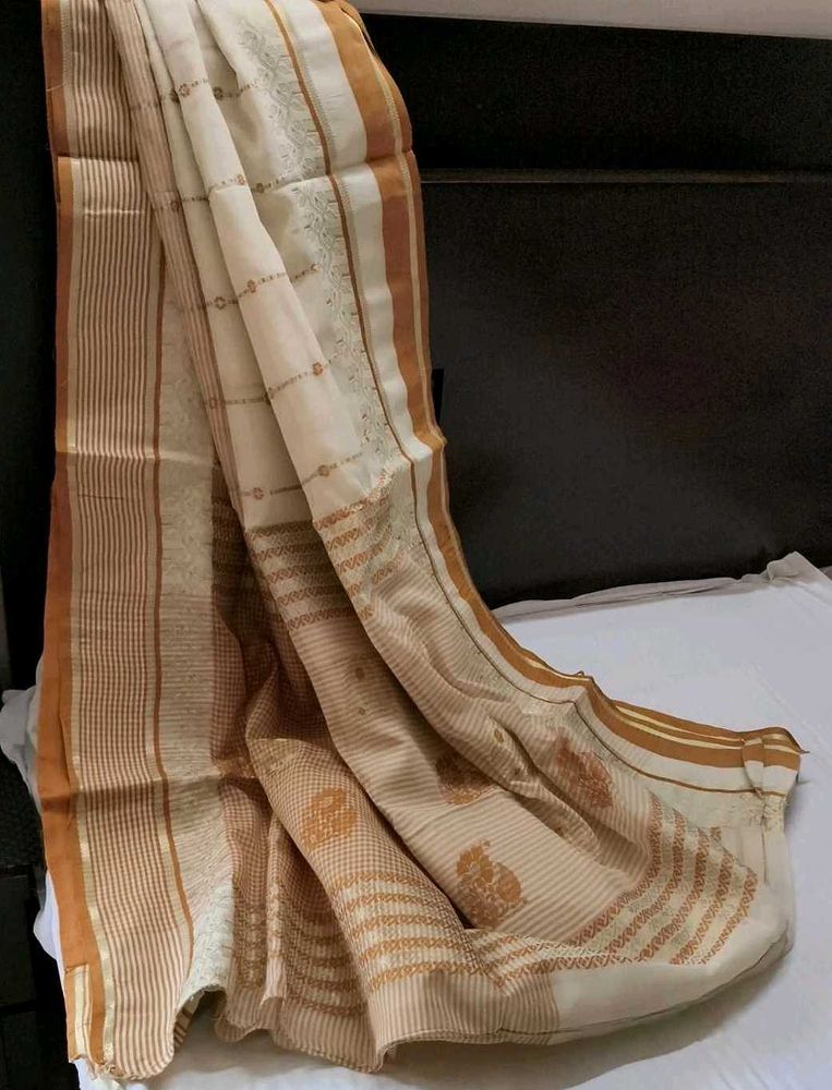 Gold Zari Embroidered Tussar Silk Saree
