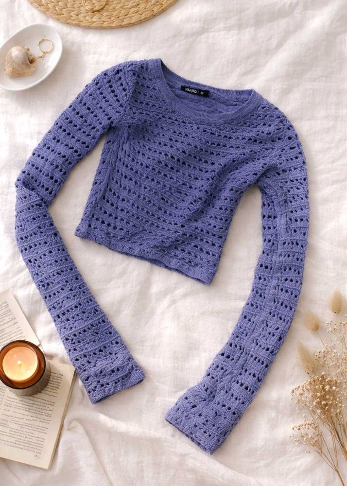 Blue Crochet Long Sleeve Top