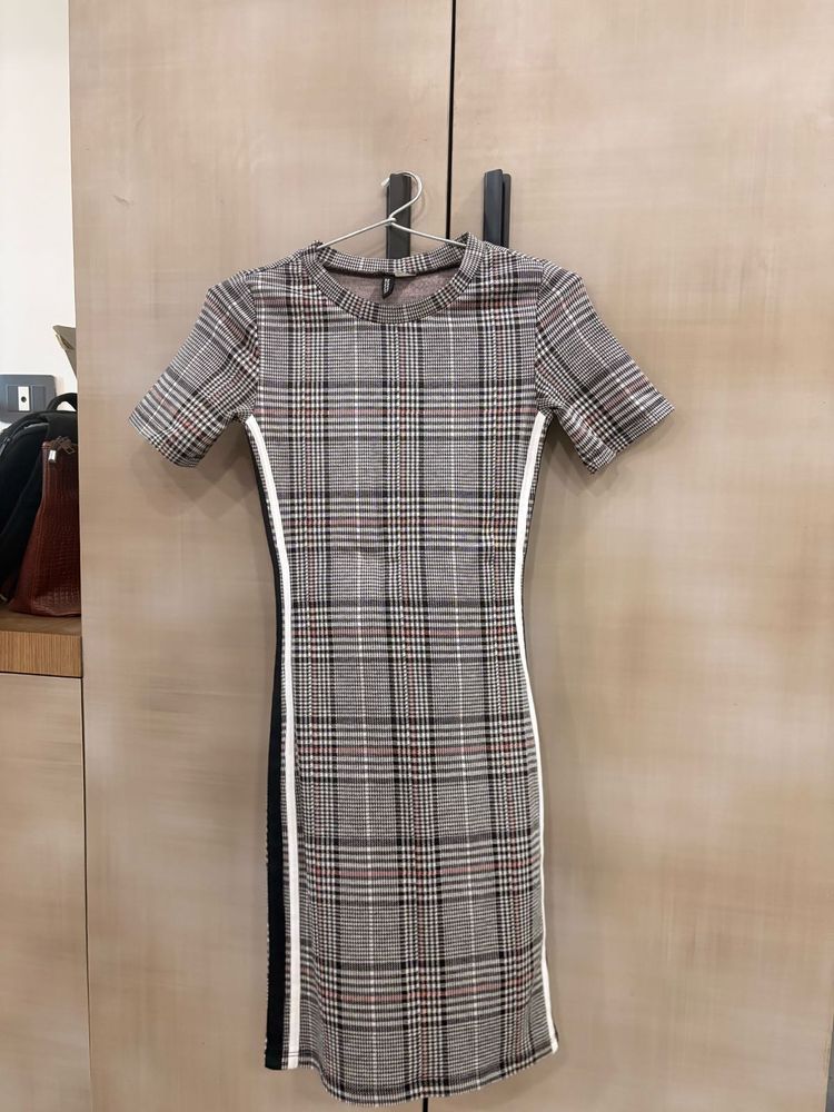 H&amp;M Tartan Print Mini Dress with Side Stripe