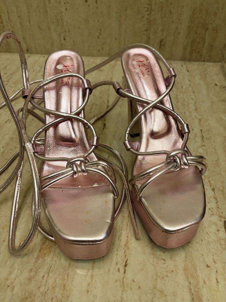 Strappy Platform Heels - Pink