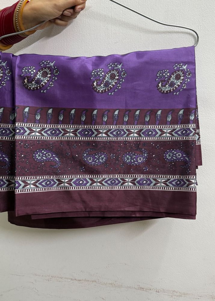 Purple Paisley Print Saree
