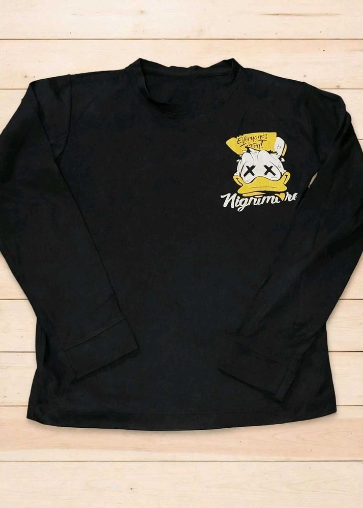 Black Long Sleeve T-Shirt with Cartoon Print