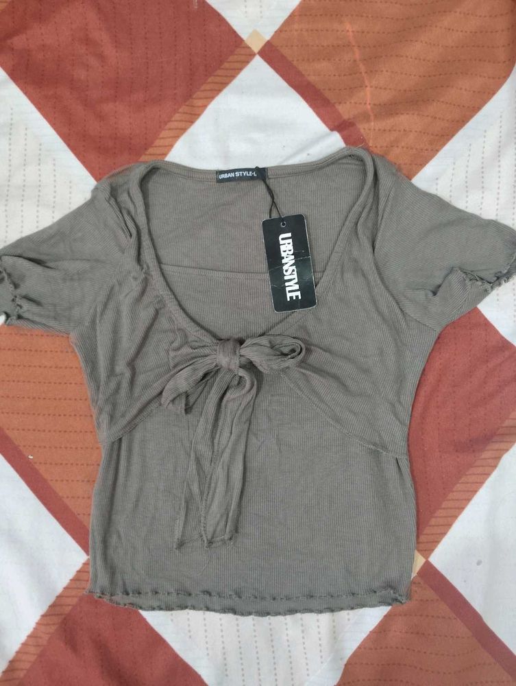 Women's Grey Tie-Front Top