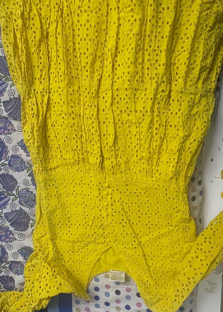 Vibrant Yellow Eyelet Top