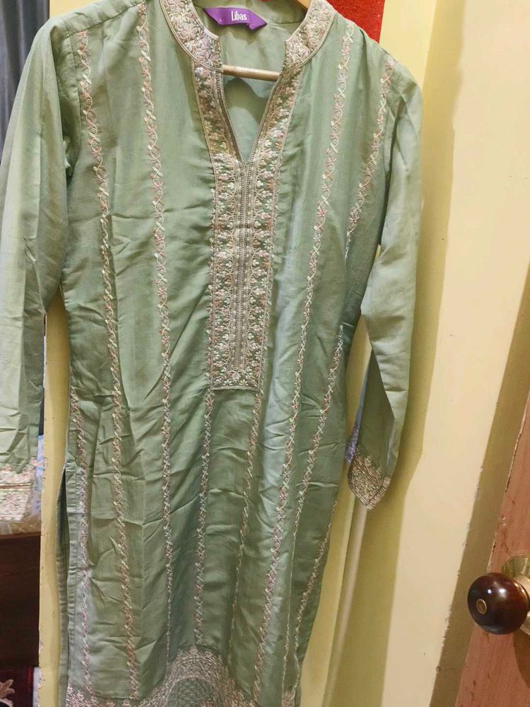 Beautifully Embroidered Green Kurta Pant dupatta s