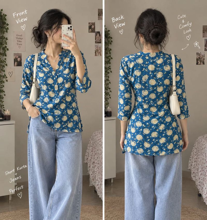 BLUE FLORAL SHORT KURTI 🧿🦋