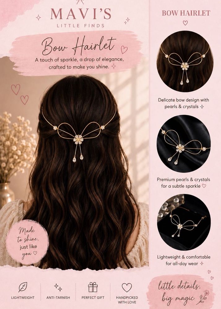 Elegant Bow Hairlet with Pearls &amp; Crystals