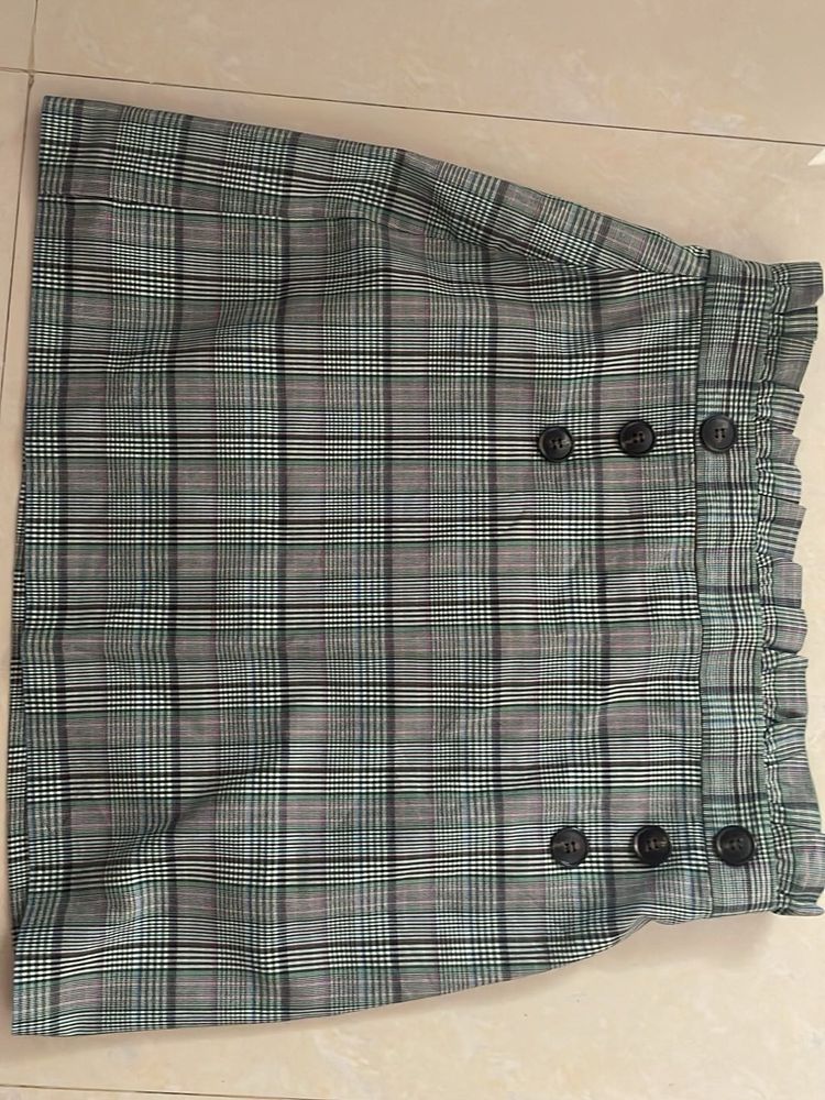 Plaid Skirt with Button Detail