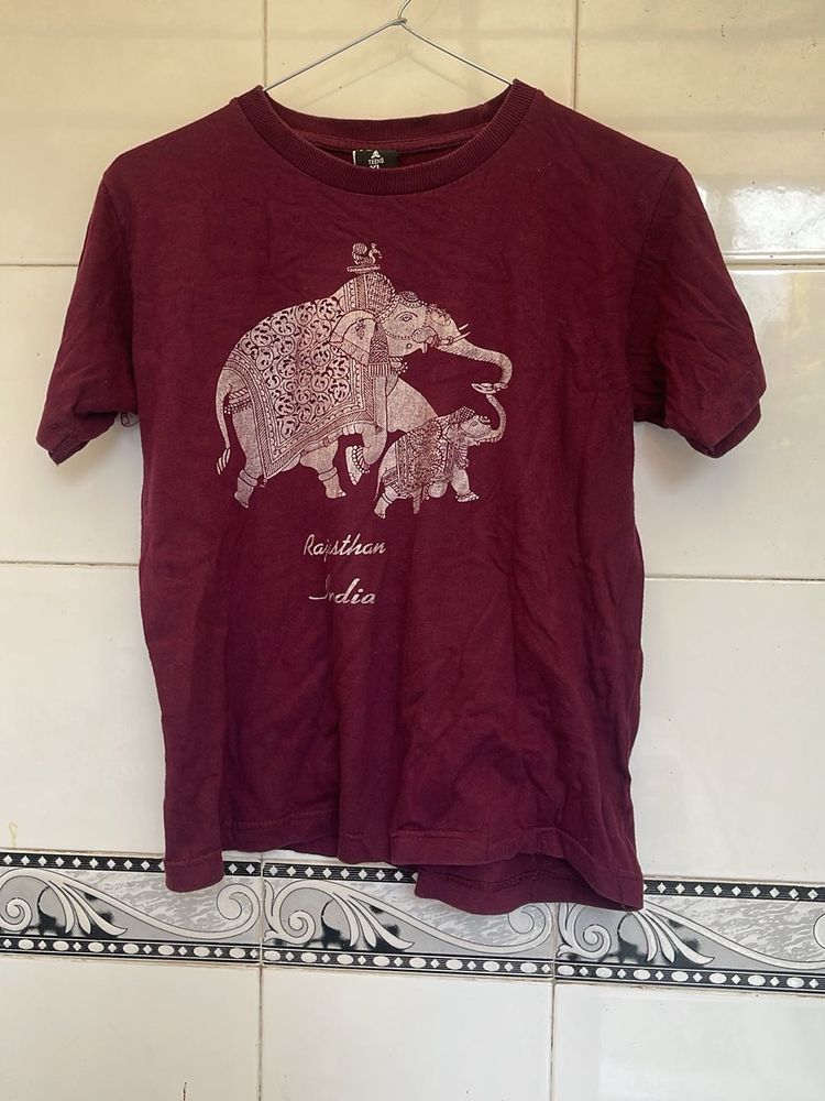 Maroon Elephant Print T-Shirt
