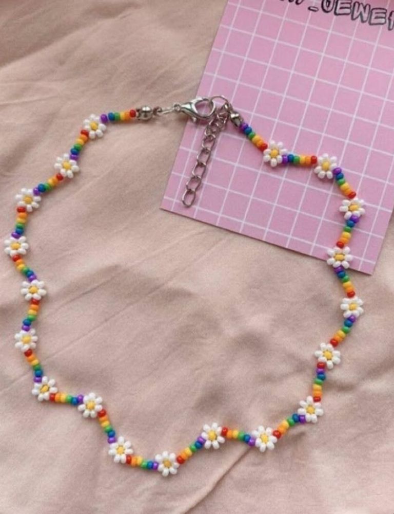 Rainbow Daisy Beaded Necklace