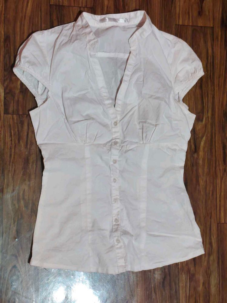 Chic White Short Sleeve Button-Up Blouse