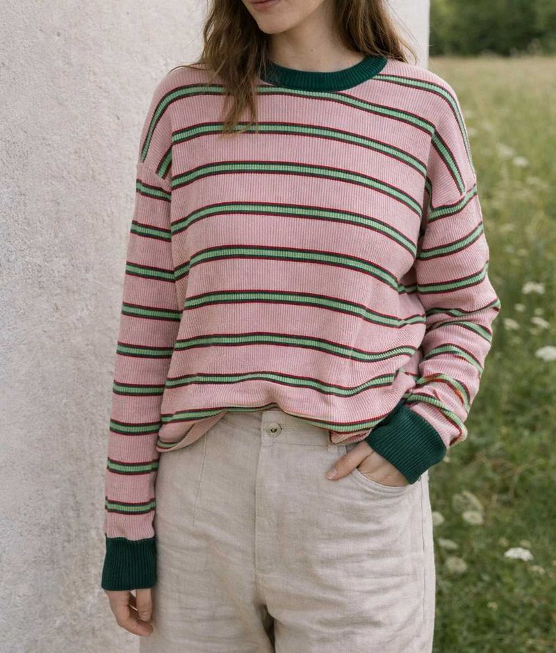 Pink Striped Long Sleeve Sweater
