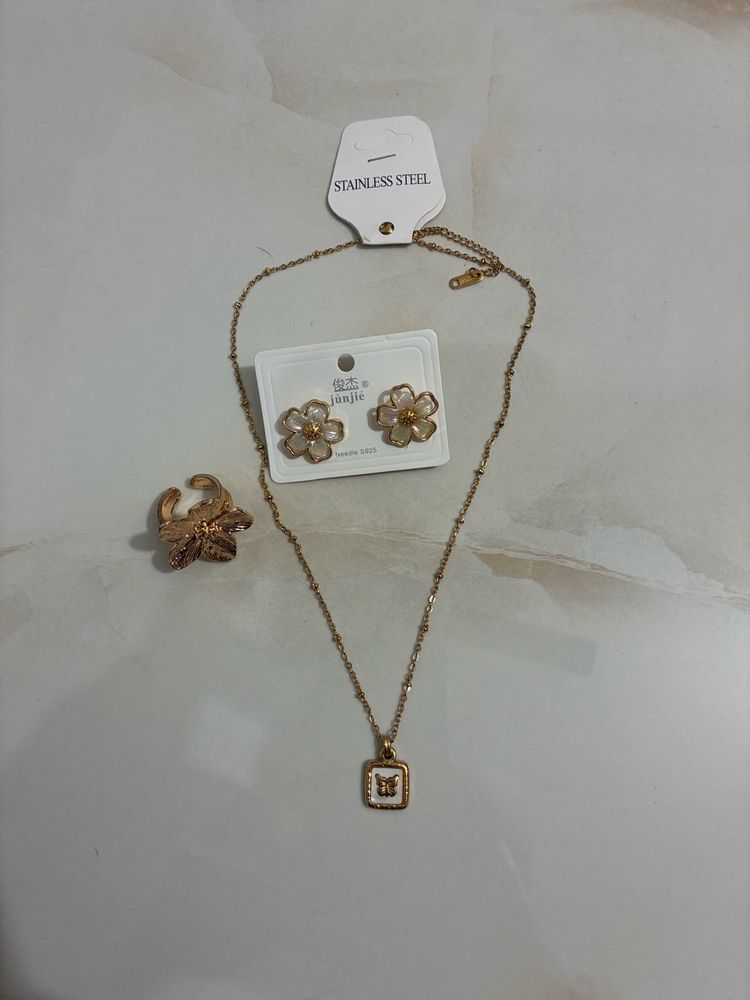 Gold Butterfly Pendant Necklace &amp; Earrings Set