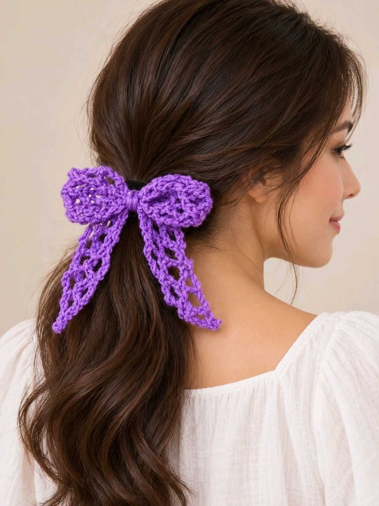Crocheted Purple Bow Hair Clip