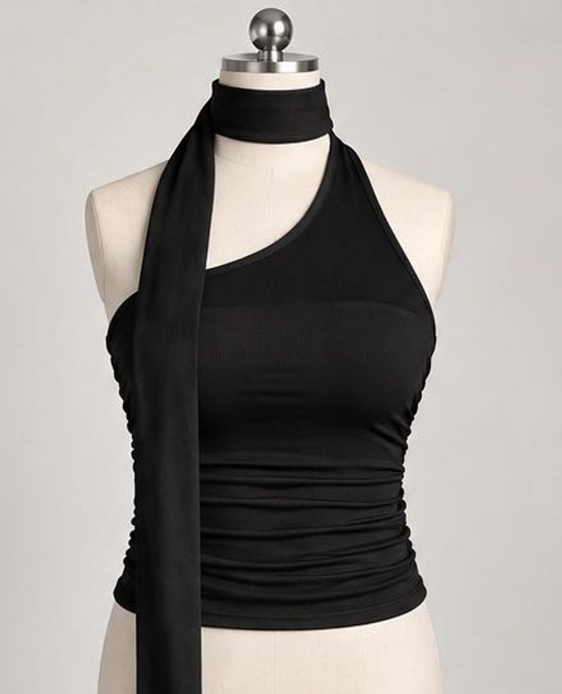 Chic Black Halter Top with Scarf