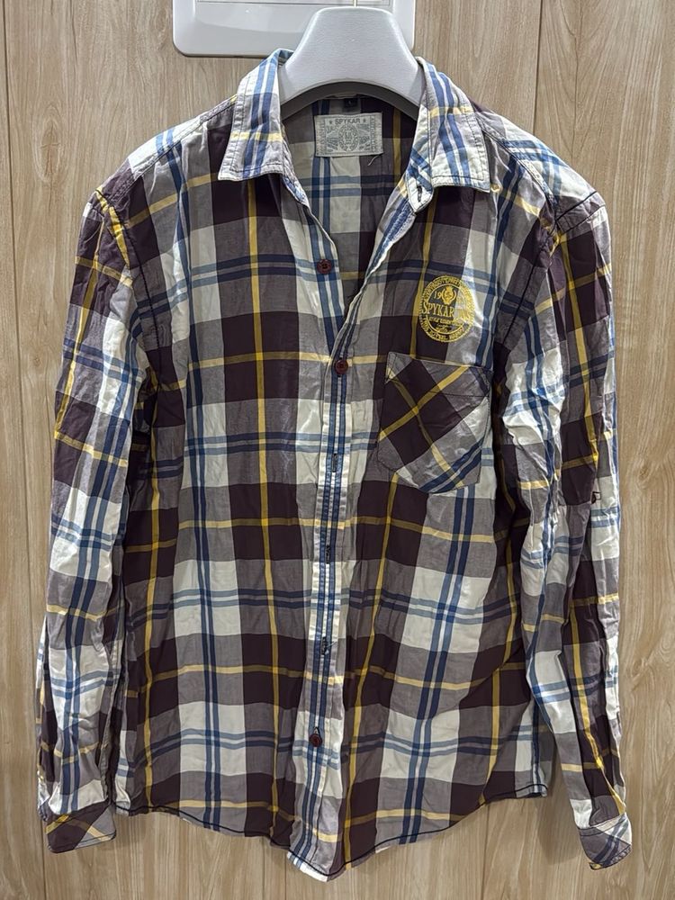 Spykar Men's Plaid Long Sleeve Shirt