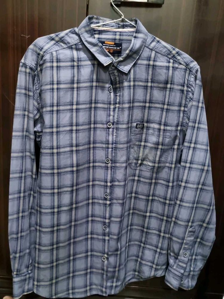 Men's Blue Plaid Casual Shirt