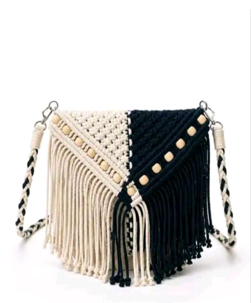 Boho Macrame Fringe Crossbody Bag, crochet