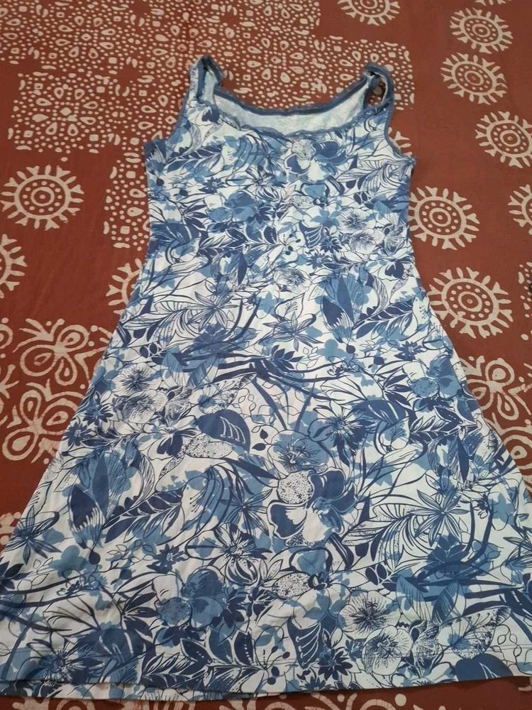 Blue Floral Sleeveless Dress