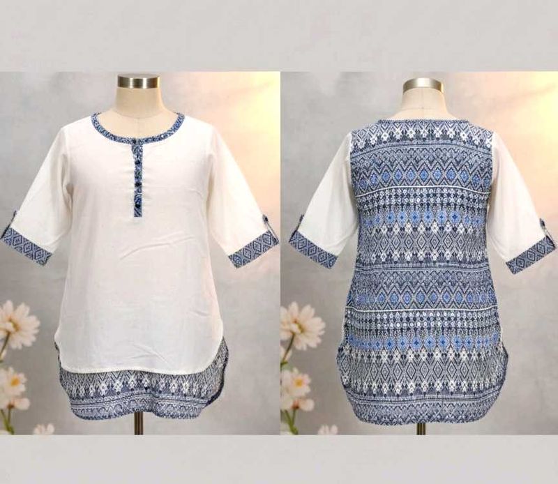 Elegant White &amp; Blue Kurta Top