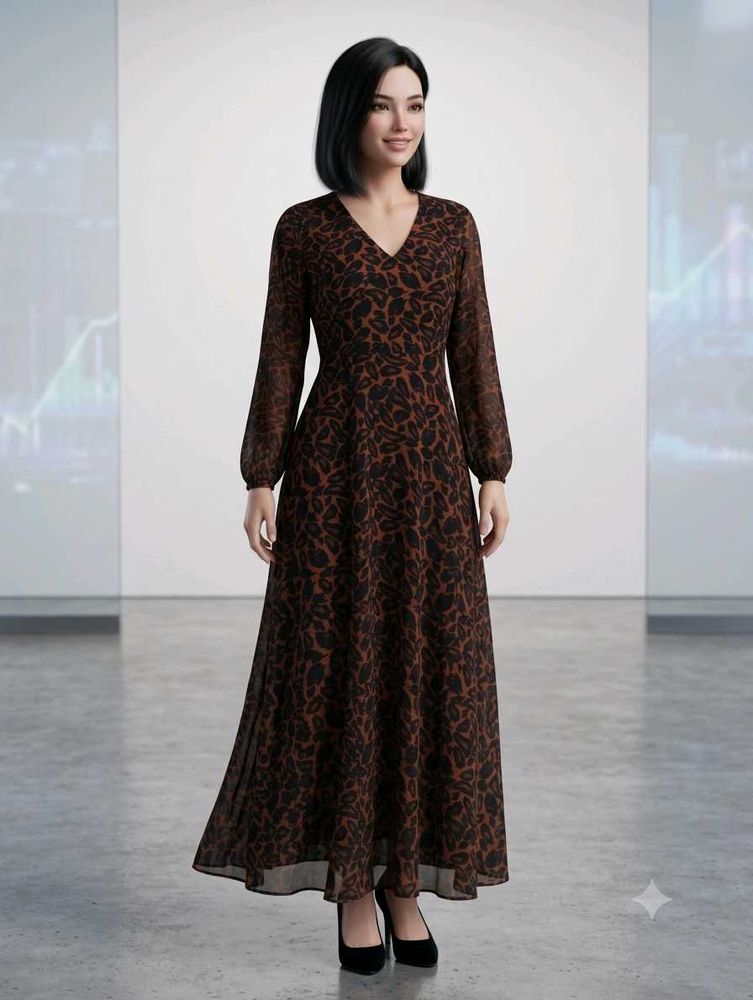 Elegant V-Neck Long Sleeve Maxi Dress