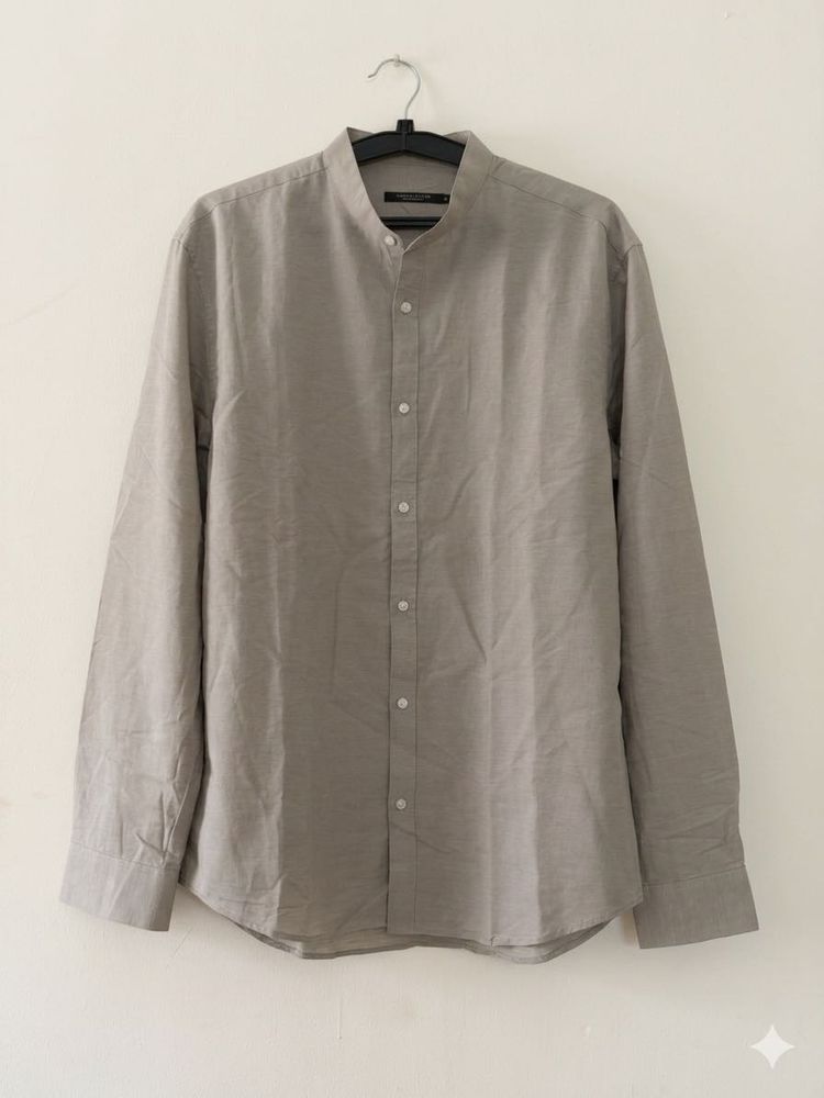 Men's Grey Band Collar Shirt