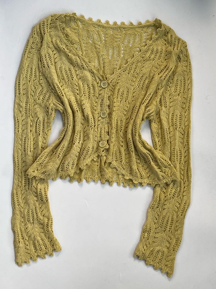 Chic Yellow Crochet Cardigan