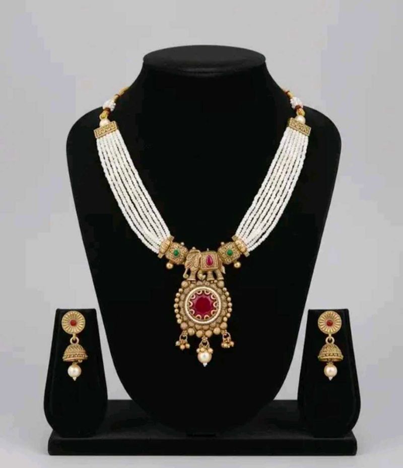 Pearl and Ruby Necklace Set