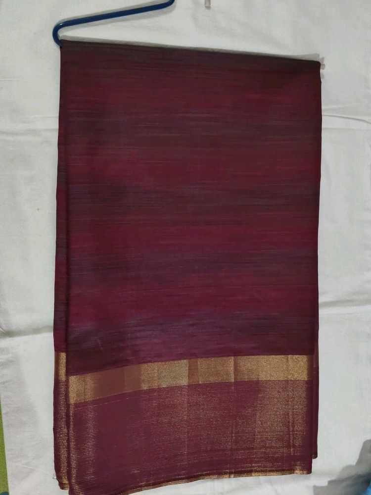 Maroon Saree Gold Border with stitch